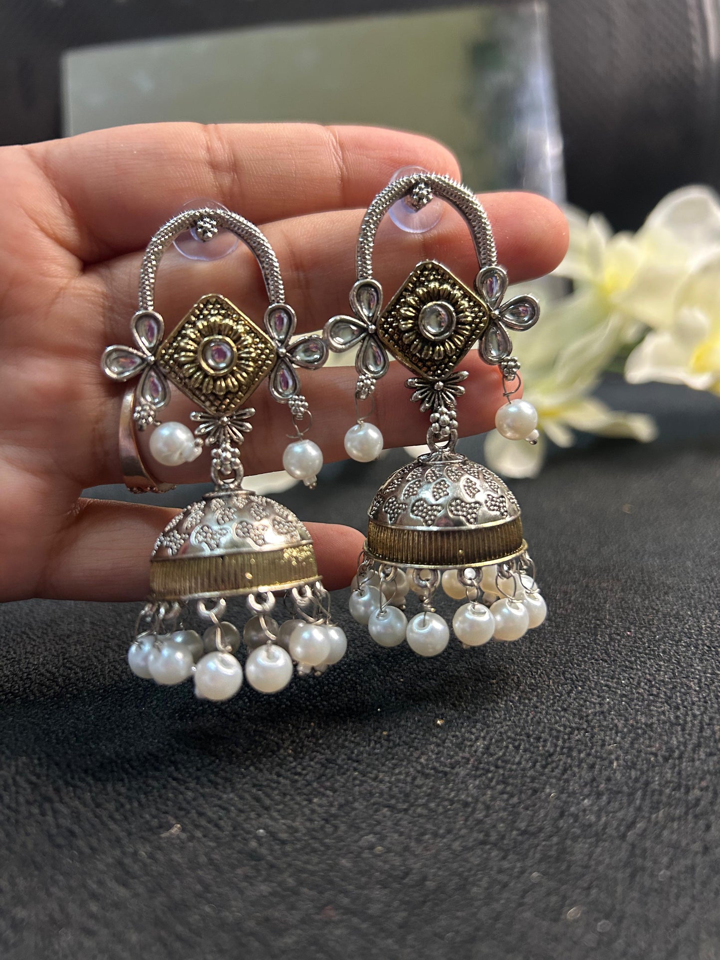 Diamond Top Silver Gold Jhumka