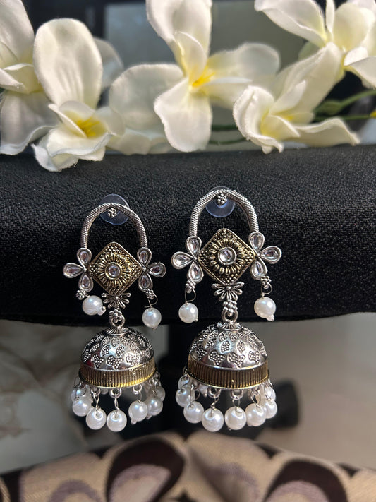 Diamond Top Silver Gold Jhumka