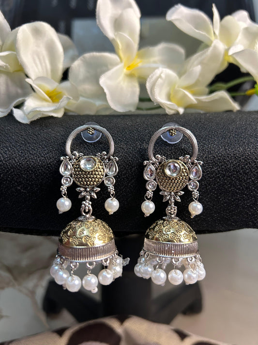 Silver Gold Pearl Jhumka