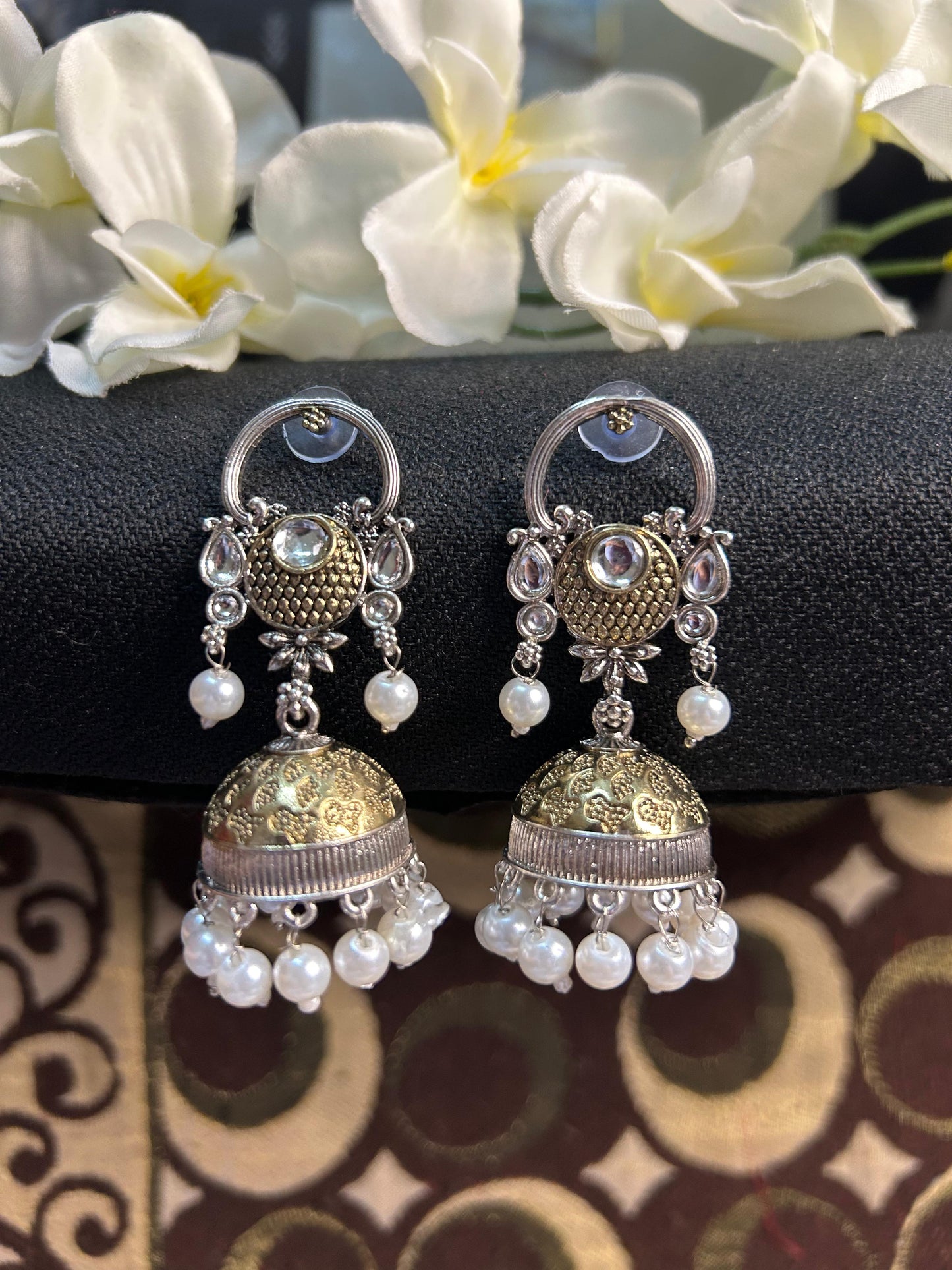 Silver Gold Pearl Jhumka