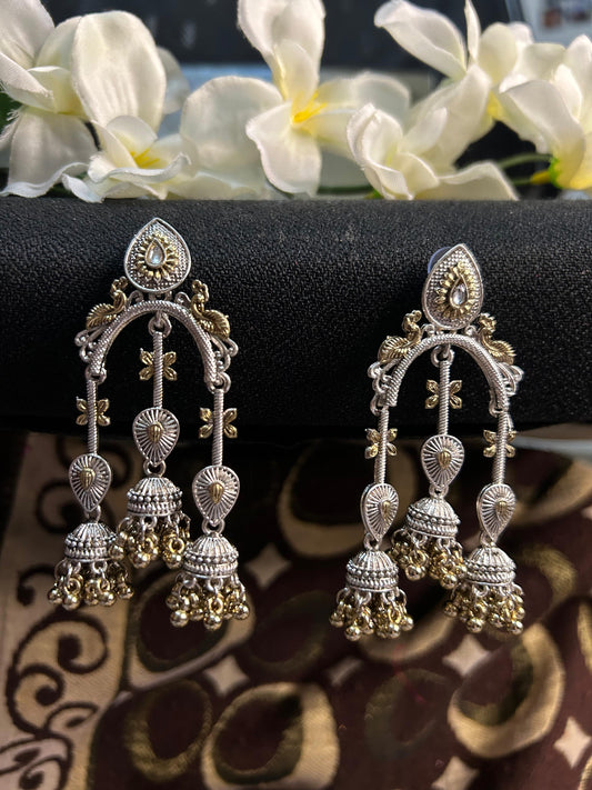 Silver Gold Long Peacock Jhumka