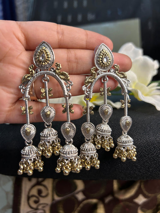 Silver Gold Long Peacock Jhumka