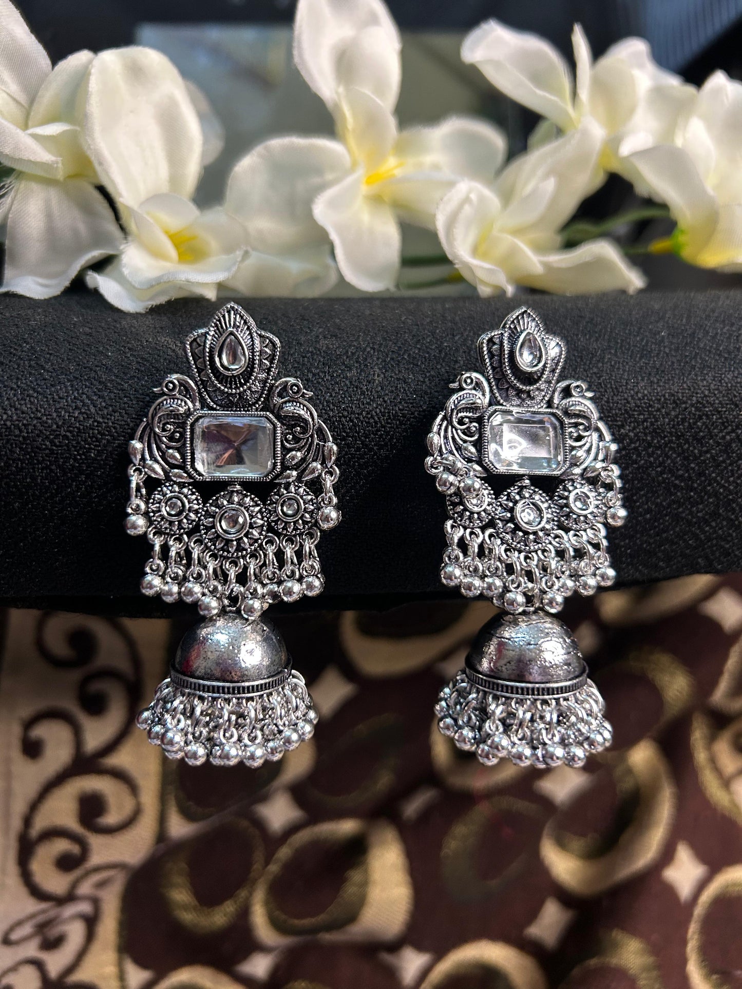 Clear Sqaure Stone Jhumka