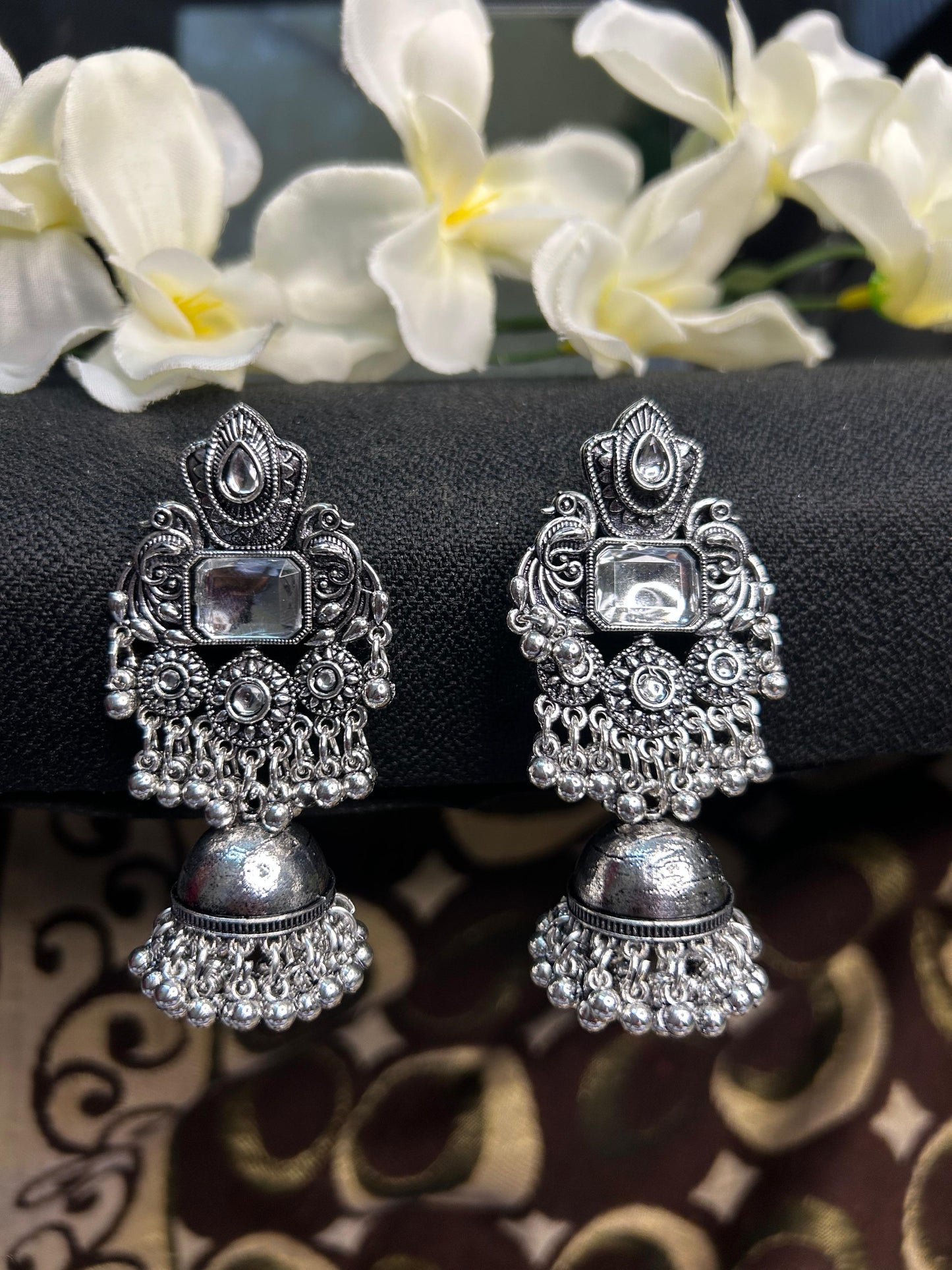 Clear Sqaure Stone Jhumka