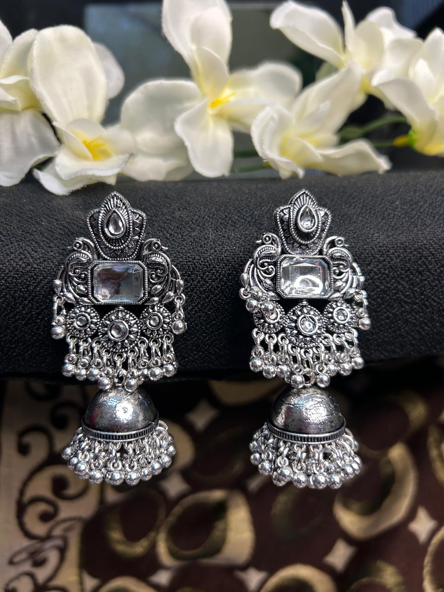 Clear Sqaure Stone Jhumka