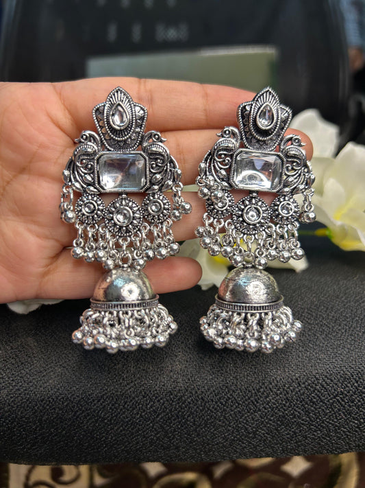 Clear Sqaure Stone Jhumka
