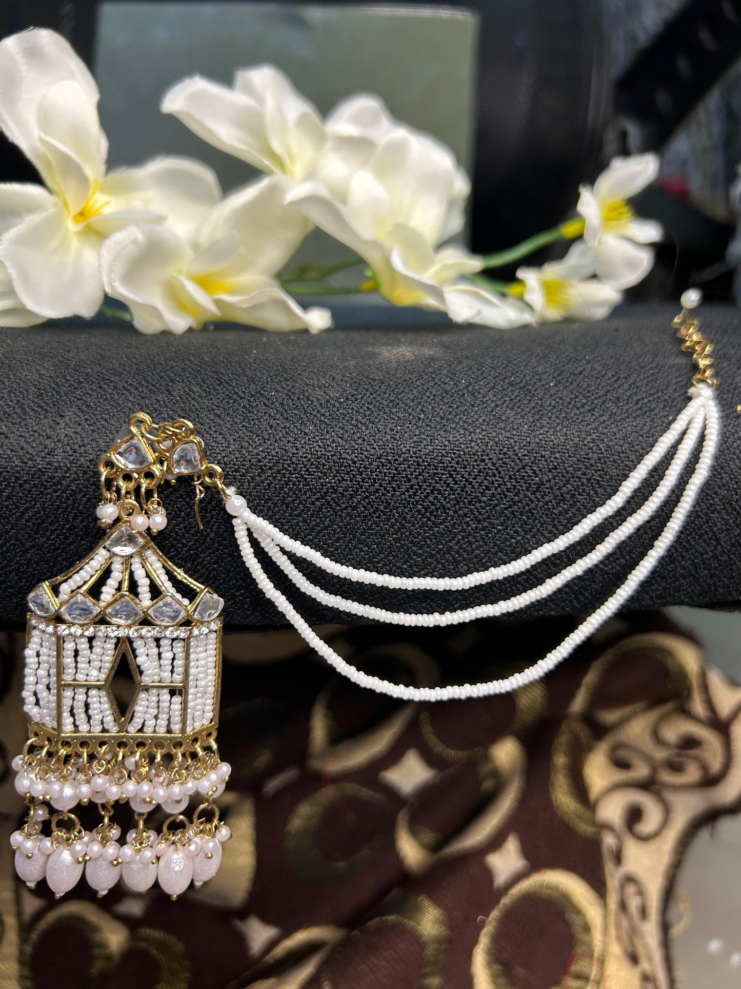 Pearl Temple Hanging Earrings