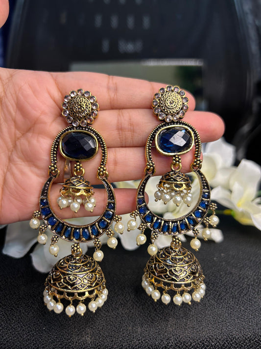 Dark Blue Golden Double Jhumka