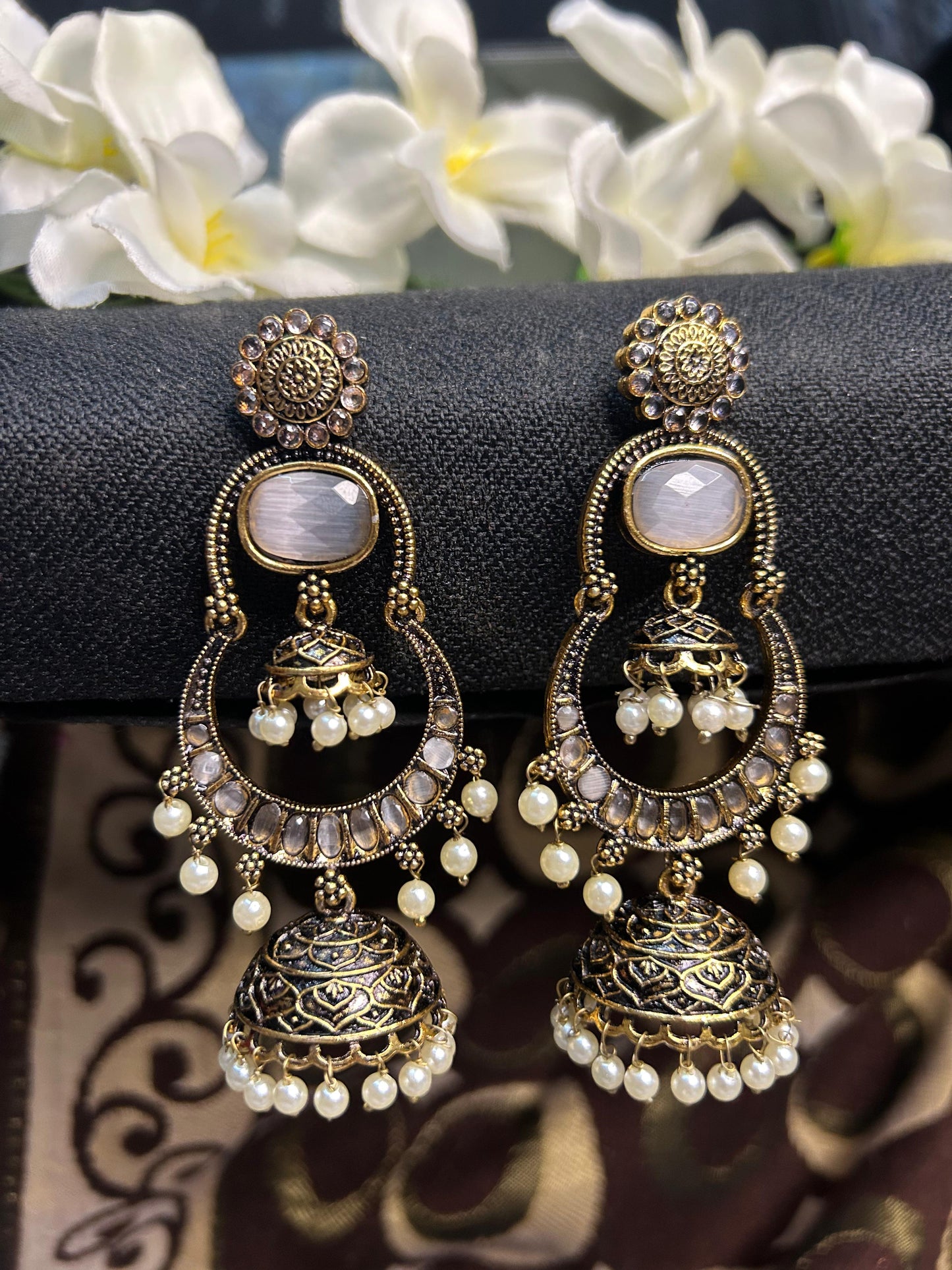 Grey Golden Double Jhumka