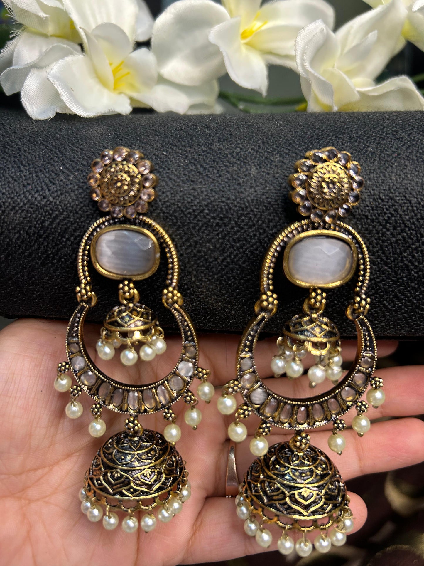 Grey Golden Double Jhumka