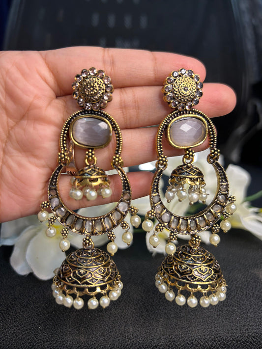 Grey Golden Double Jhumka