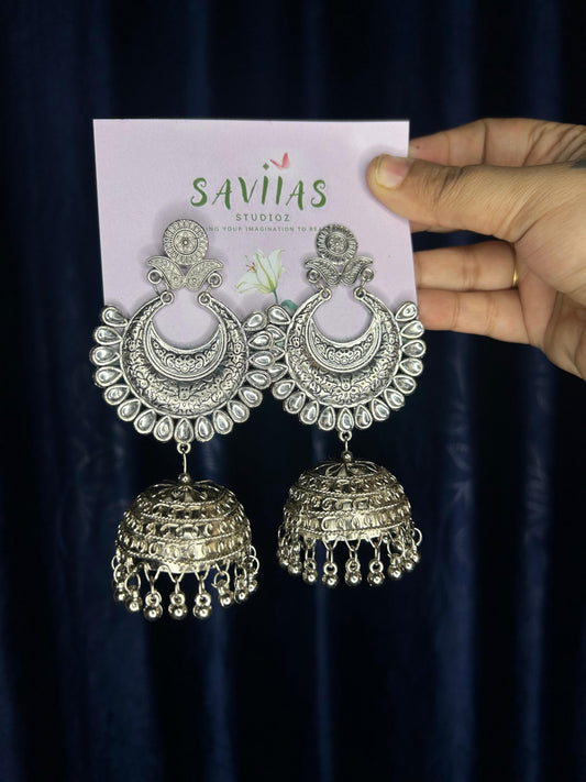 Silver Oxidized Chand Bali Jhumka