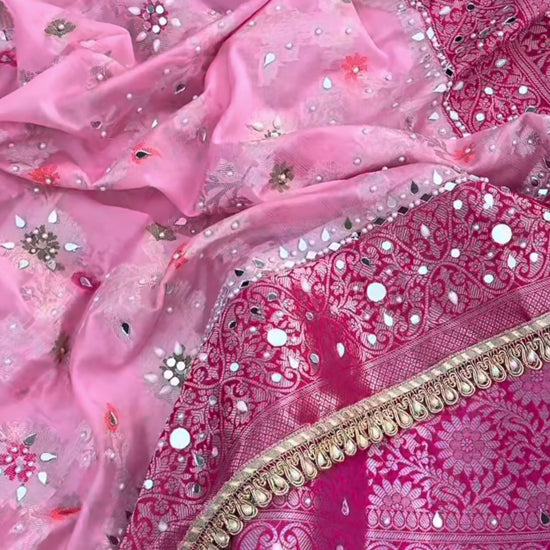 Mauve Gulbahaar Banarasi saree video, stone and mirror work