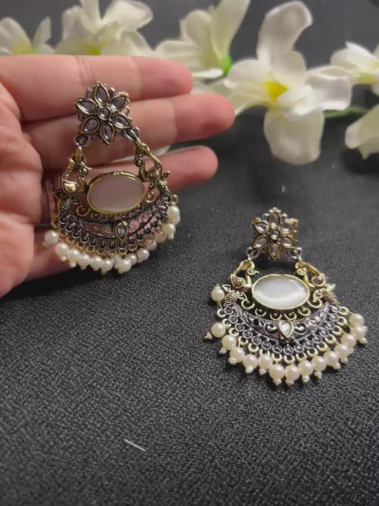 Black Gold Oval Stone Peacock Earring