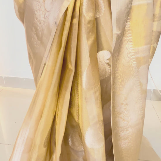 Golden Banarasi saree video, zari tissue shine