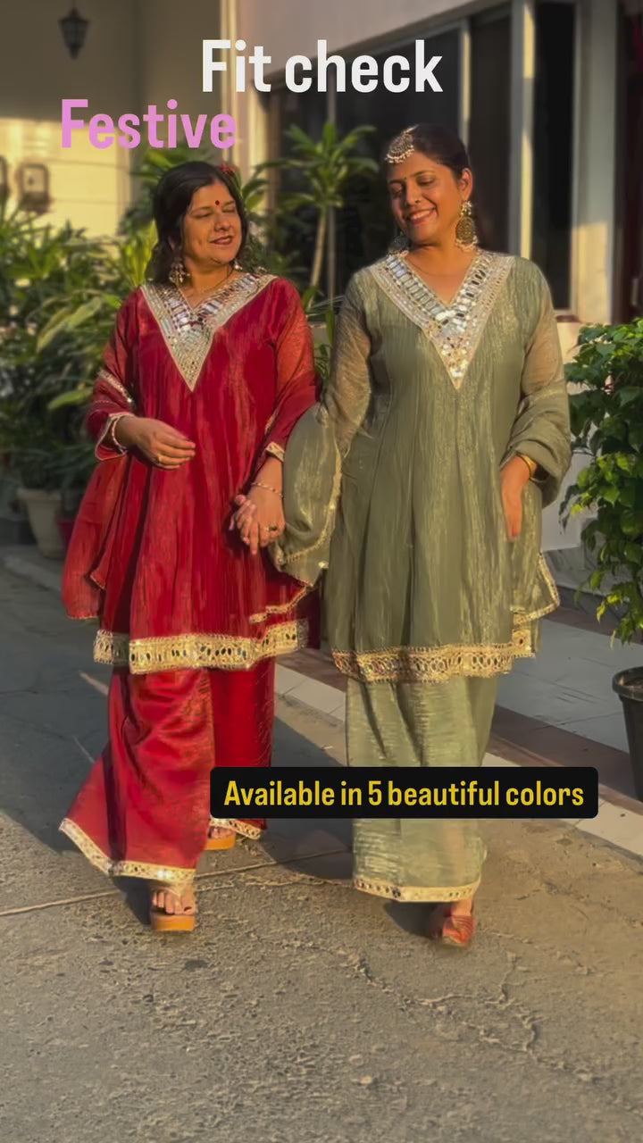 Mirror work kurta palazzo sets reel
